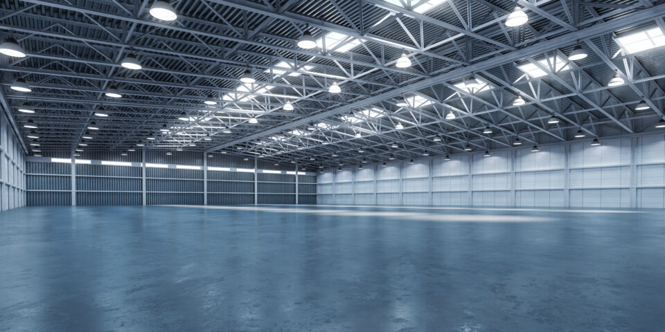 Empty warehouse 3D design mock up